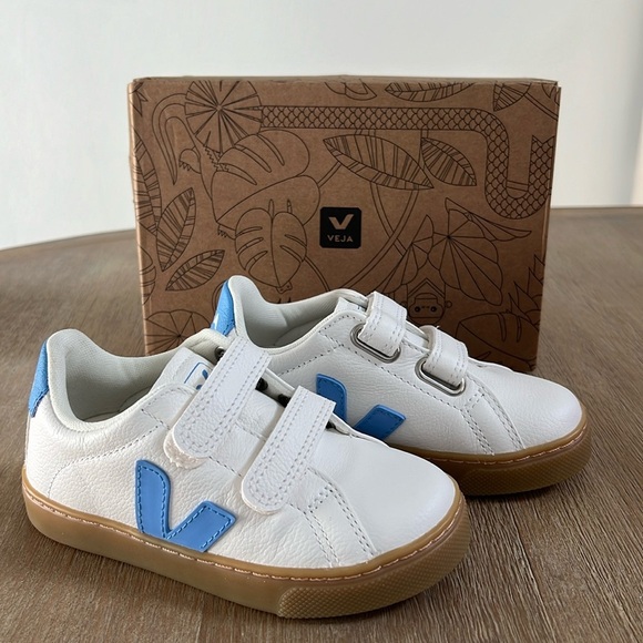Veja Other - Veja Esplar Velcro Tennis Shoes Sneakers White Natural Aqua Toddler 9.5 Euro 26